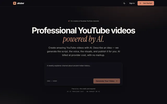AITuber homepage: Professional YouTube videos powered by AI.